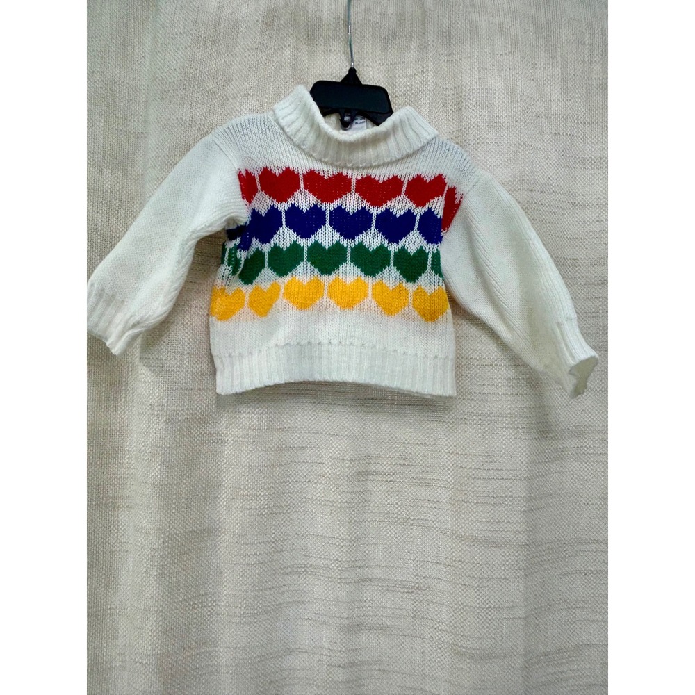 Vintage Hopscotch Baby 12 month Turtle Neck Sweater Multi Color Hearts 80s 90s